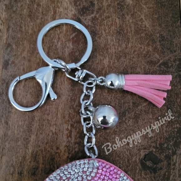 🍄Mushroom Crystal Rhinestone Keychain Bag Charm With Pink Tassel - Picture 11 of 11